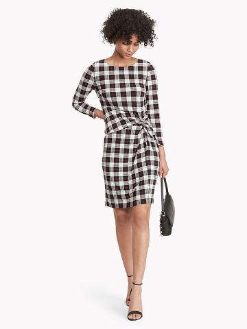 Női Tommy Hilfiger Essential Plaid Jersey Long-Sleeve Dresses Fekete | HU 69CTV